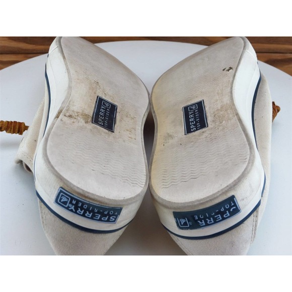 SPERRY Size 8.5 Boat Shoe‎ Beige Fabric Medium Lace Up Women - Picture 10 of 11